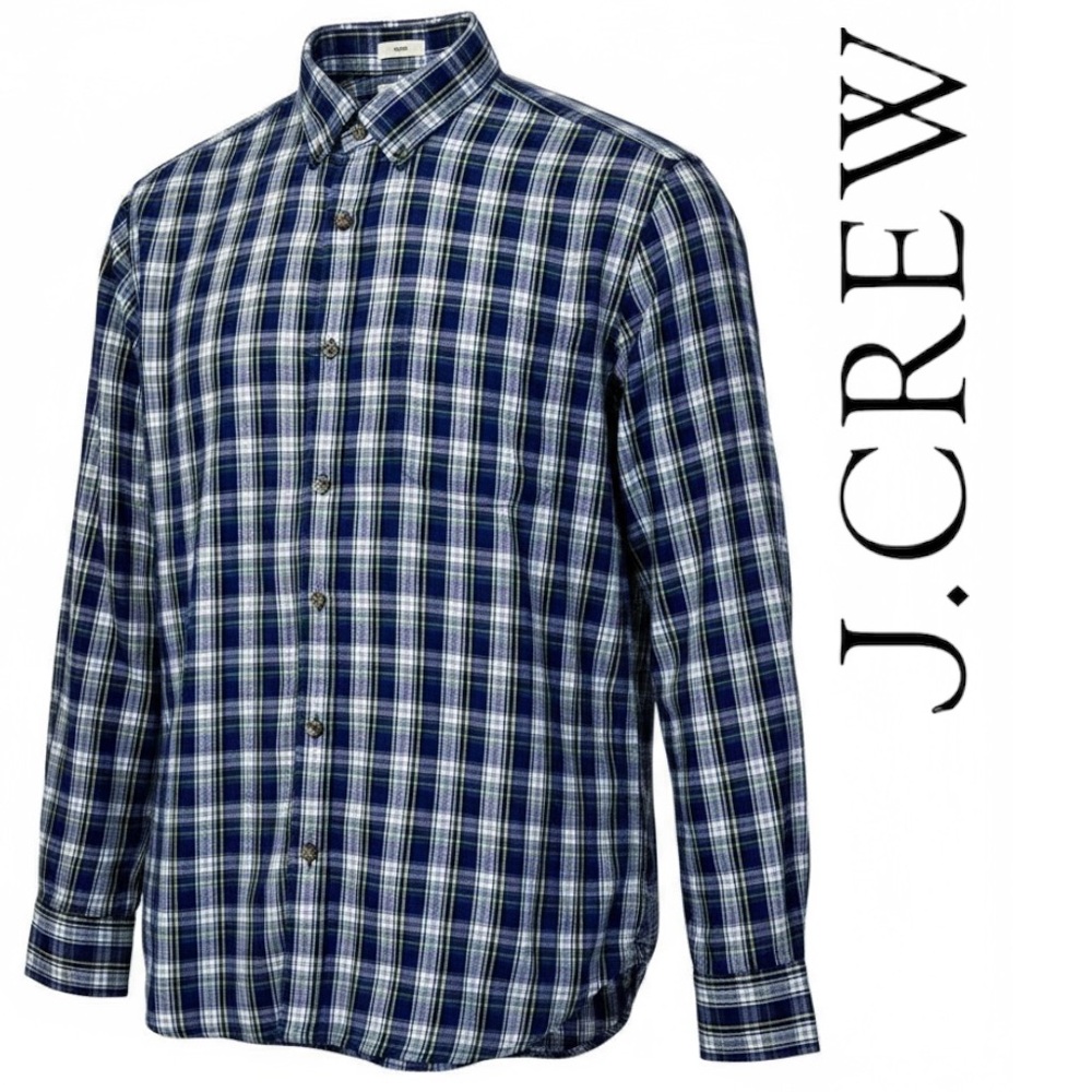 J. Crew Men's Slim Brushed Twill Cotton Plaid Shirt Size: Large